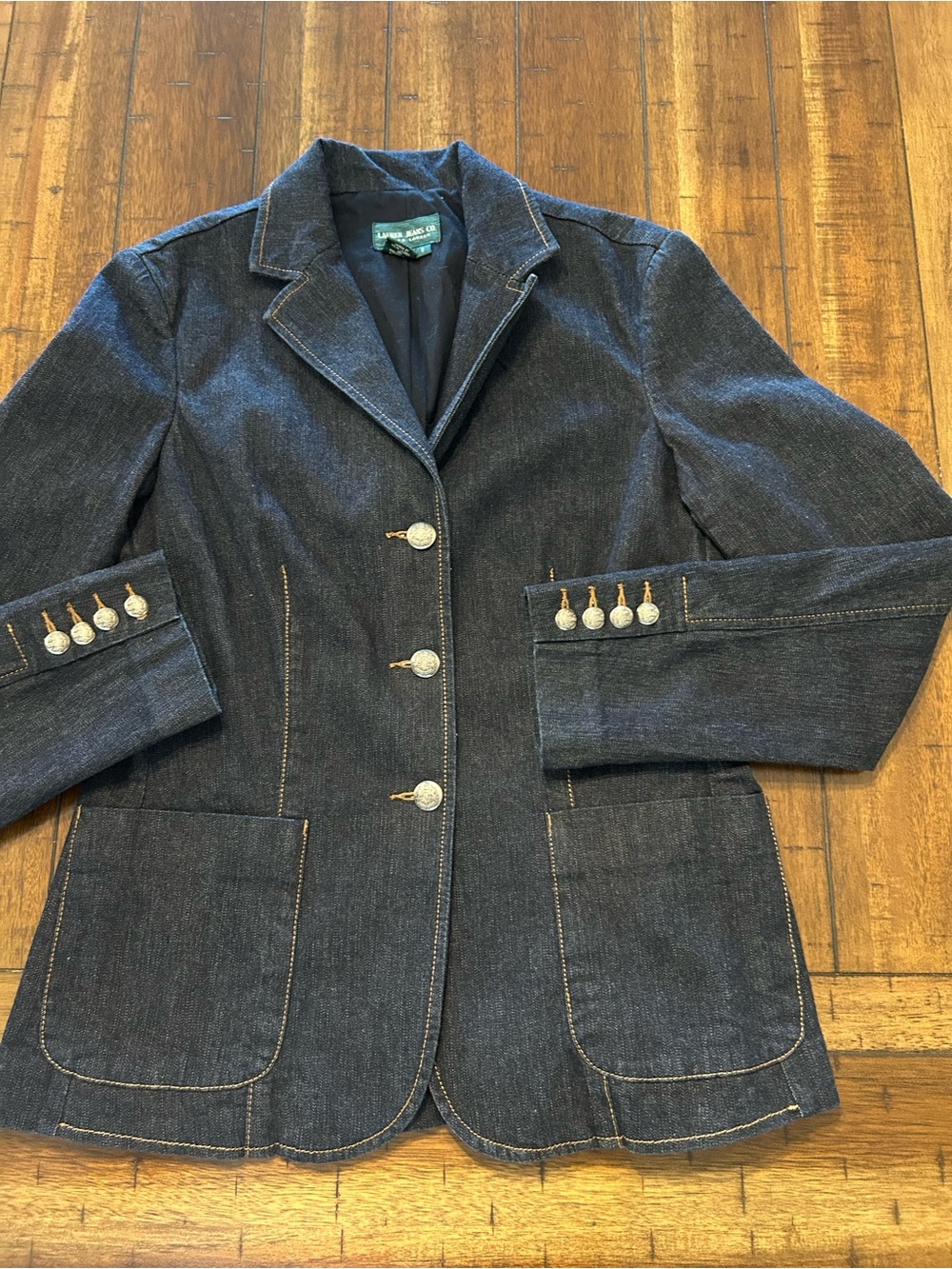 Lauren Ralph Lauren Dark Wash Denim Blazer Crest Buttons S